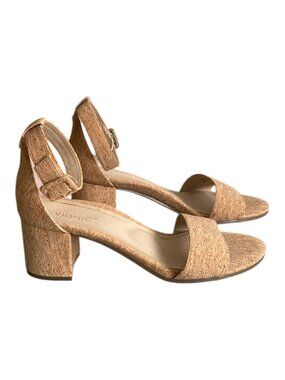 Vionic Rosie Cork Sandals Natural Cork Block Heel S9.5